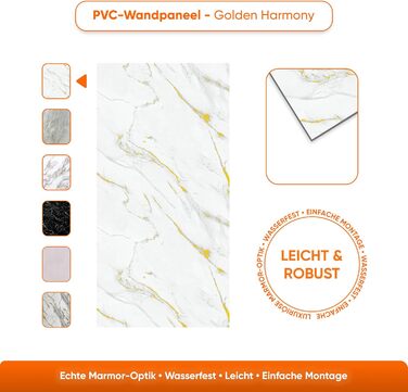 Стінові панелі IZODEKOR під мармур 60x120 см Фартух для кухні ПВХ-облицювання стін для кухні, ванної кімнати Бризкозахисний екран для кухні Водонепроникний та термостійкий (4 панелі, Golden Harmony)