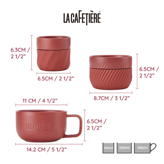 Набор чашек Kitchen Craft LA CAFETIERE Family Mug Red, фарфор, темно-красный, 3 пр.