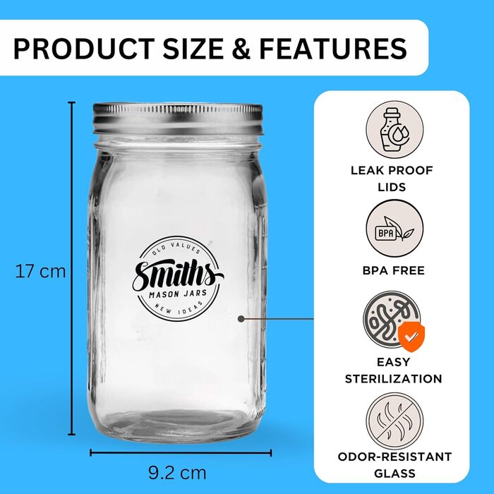 Скляні банки для консервації 2 шт 1 л Smiths Mason Jars