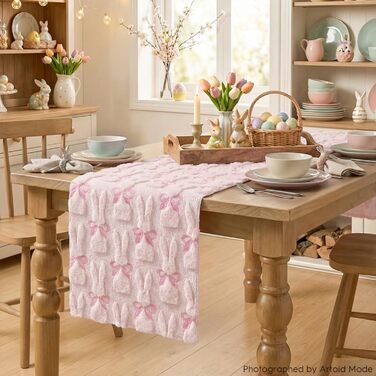 Мягкая дорожка с вышивкой розового кролика с бантом 183 х 33 см Artoid Mode