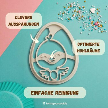 Набір із 3 формочок для пасхального печива, смугастий візерунок у вигляді пасхального яйця, кролик, 2 в 1 зі штампом, 5 x 4 см, можна мити в посудомийній машині, екологічно чистий, стійкий до іржі (пасхальне яйце у формі курчати (7x5 см))