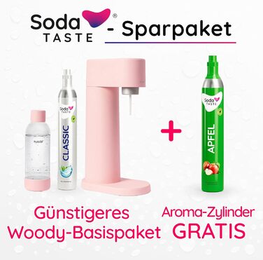 Набор для газирования воды, 4 предмета, классик + яблоко, розовый Mysoda Woody SodaTASTE