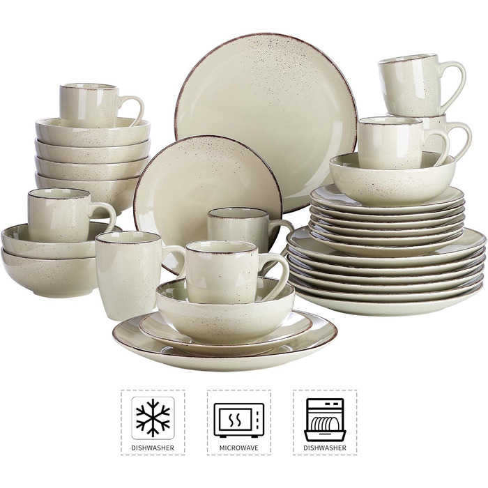 Комбінований сервіз vancasso, набір посуду Navia з кераміки, столовий сервіз із 32 предметів, вінтажний вигляд, дизайн природи (набір із 32 предметів, Navia-12)