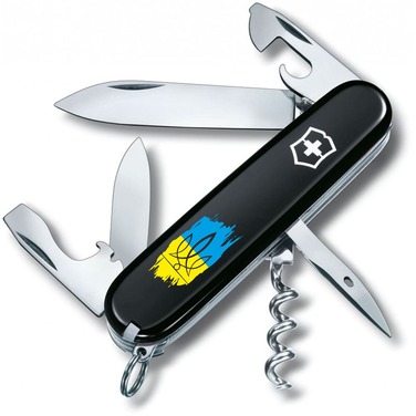 Нож Victorinox Spartan Ukraine 91мм/12funk/черный/Фигурный трезубец на фоне флага