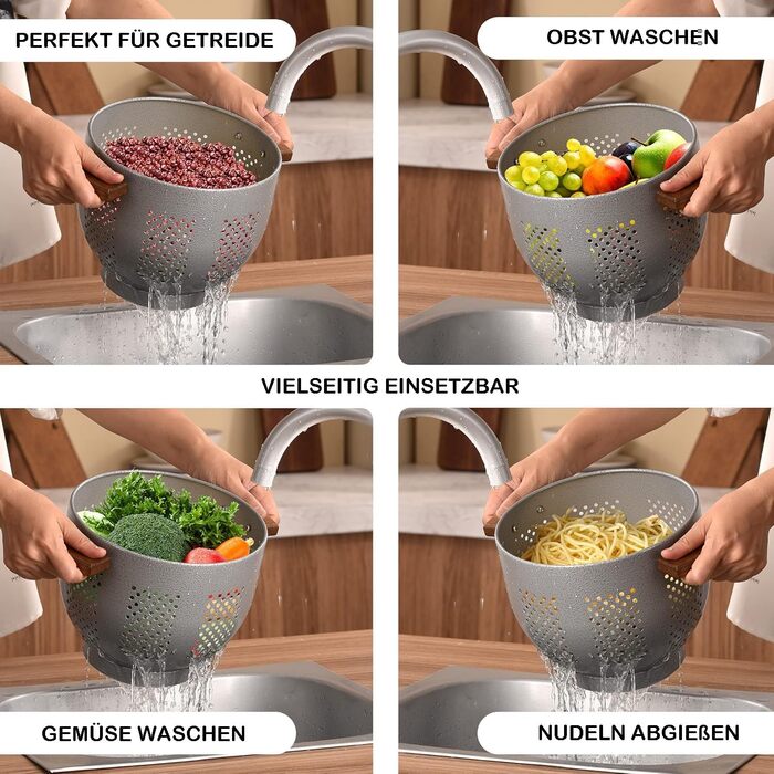 Металеве сито для пасти з дерев'яною ручкою 22 см beifeier