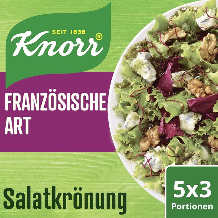 Заправка для салату Knorr у французькому стилі для смачної заправки для салату з натуральними інгредієнтами* 15 x 5 x 90 мл (8 г (150 упаковок))