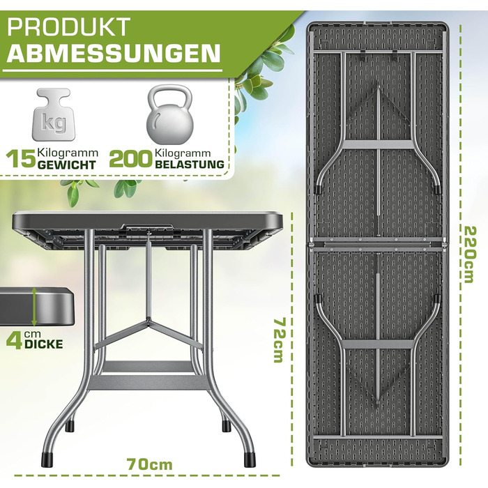 Складной садовый стол 180x75 см tillvex