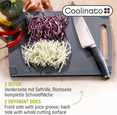 Набір обробних дощок Coolinato, 3 шт., різні розміри, антибактеріальні дошки з жолобком для збору рідини, 3 кольори для гігієнічного розділення продуктів (сірий, розміри S, M та L)