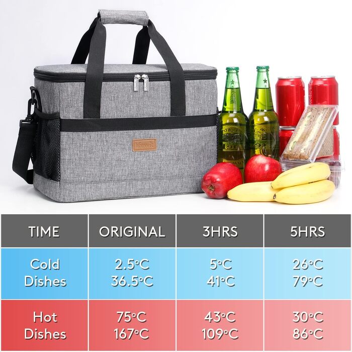 Сумка-холодильник Lifewit, сумка для пікніка, сумка для обіду, сумка для обіду, термосумка, ізольована сумка для транспортування їжі, сіра 30 л