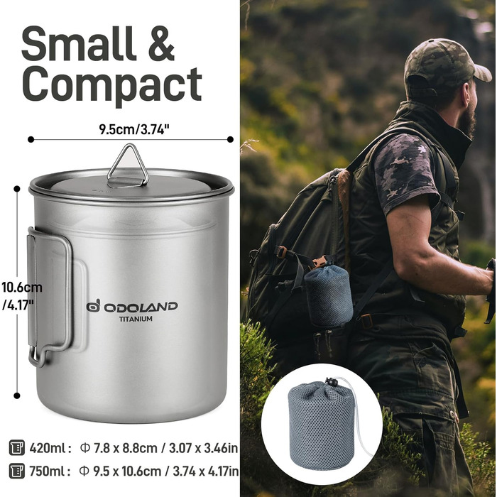 Набор туристических титановых чашек с крышкой и ложкой-вилкой Odoland