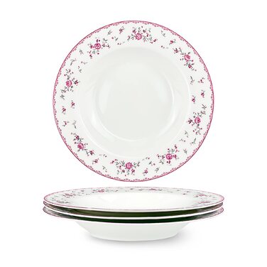Набір обідніх тарілок fanquare з 4 плоских тарілок з білого порцеляни Ø 275 мм, Royal Vintage, рожеві квіти, для кейтерингу та домашнього використання, обідня тарілка 10,8 дюйма (миска для супу 8,6 дюйма)