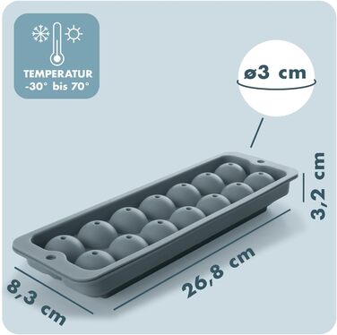 Силіконові формочки для льоду Blumtal, набір з 3 шт. - форма для льоду на 24 кубики з кришкою - силіконова форма для льоду без бісфенолу А - форма для льоду, безпечна для харчових продуктів - сіро-блакитний великі кубики (сіро-блакитний світло-блакитний, 
