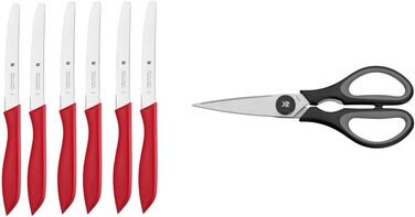 Набір ножів для сніданку WMF Classic Line 6 предметів, 23 см, зубчастий ніж для хліба, ніж для хліба, спеціальна сталь леза, пластикова ручка, (червоний, комплект з кухонними ножицями)