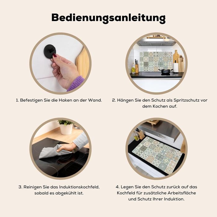 Фартух для плити, кухонний фартух, вініл, 78x52 см, декор для кухні, облицювання стіни, кришка плити - сіро-чорна (зразок - плитка, 51,5Д x 83Ш см)