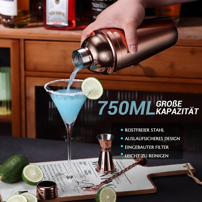 Набір для коктейлів 12 предметів рожеве золото Lebarstor