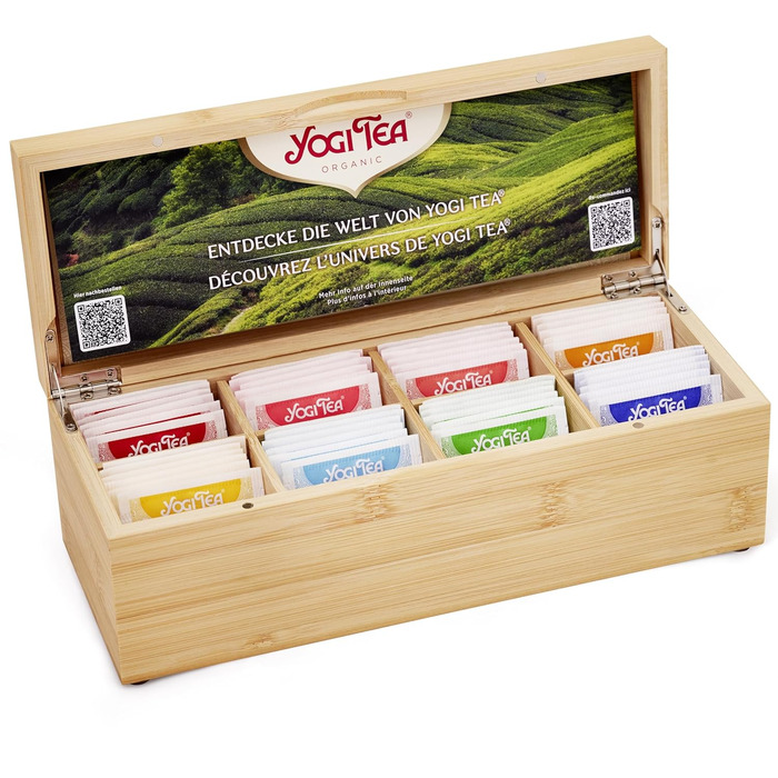 Подарочный чай в бамбуковой коробке, 48 пакетиков 8 разных сортов Yogi Tea