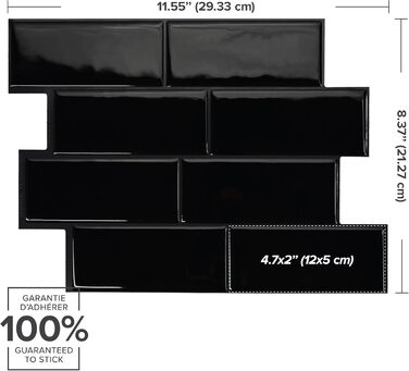 Наклейки для плитки, що самоклеяться - упаковка з 5 аркушів 29,36 см x 21,29 см - 3D самоклеючі ПВХ наклейки для плитки та фартуха для кухні, ванної кімнати та стін, кольорова та водонепроникна плитка (Nero Schwarz)