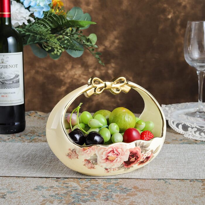 Порцелянова миска fanquare з хвилястими краями та квітковим принтом, вінтажна салатниця, керамічна фруктовниця на ніжці для вечірок (золота (кошик з фруктами))