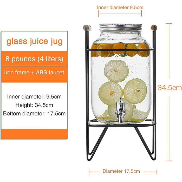 Скляний диспенсер для напоїв 4 л Generisch