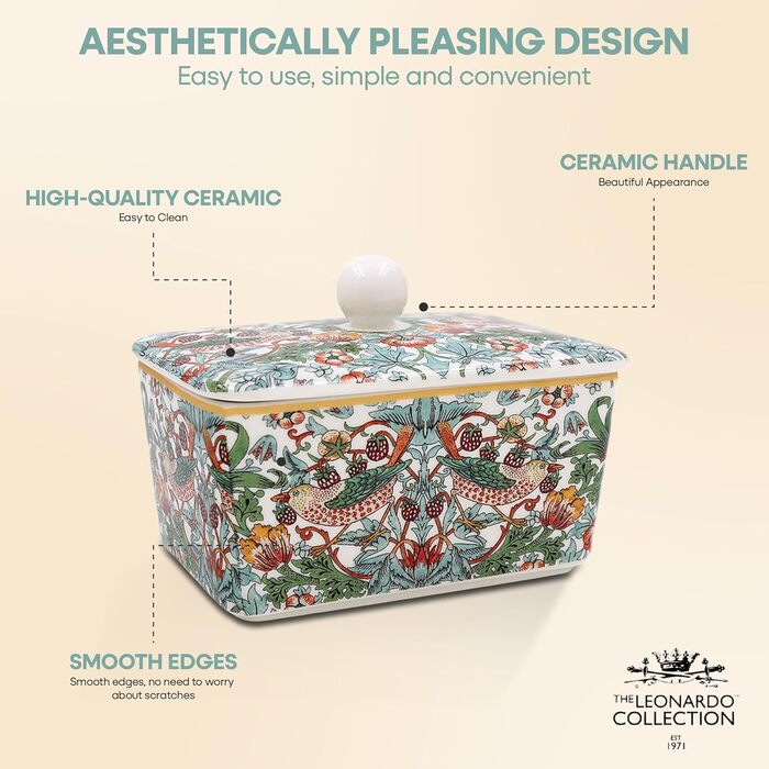 Маслянка з кришкою, китайська кераміка, з гарними акварельними мотивами, дизайн якої розроблено галереєю Дженніфер Роуз для Busy Bee (зелена)