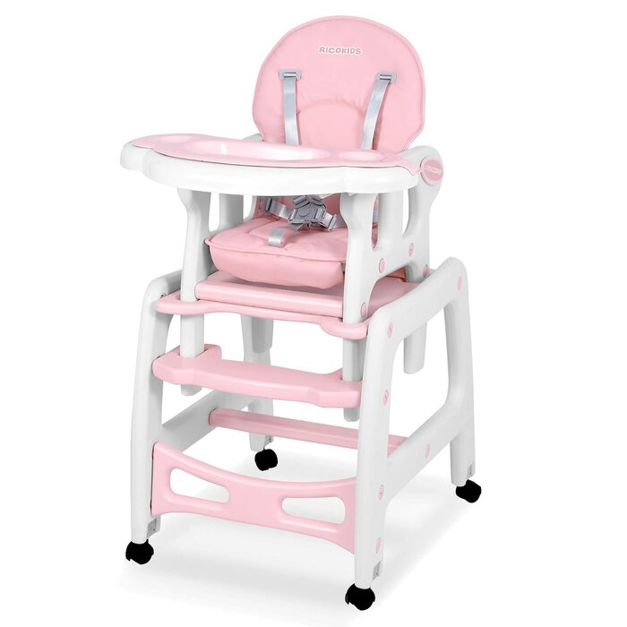 Детский стульчик для кормления 5-в-1 розовый Ricokids