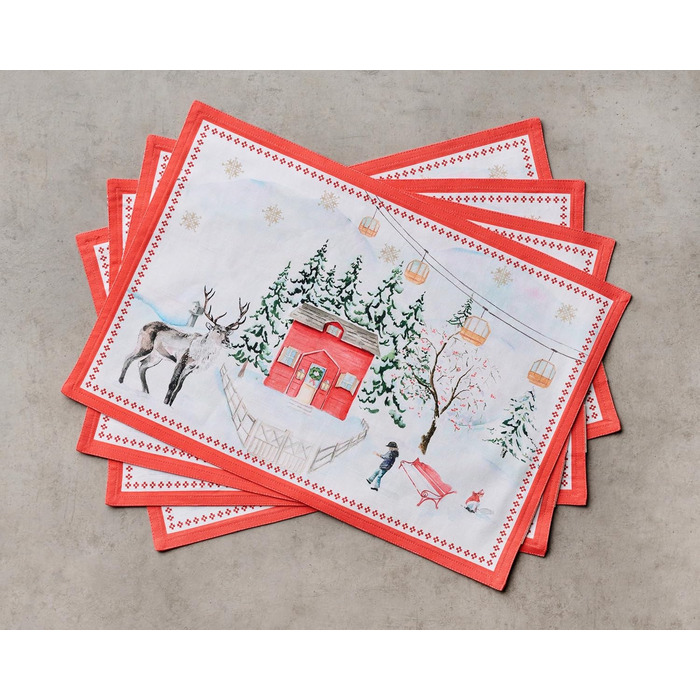 Бавовняні килимки для серветок, набір з 4 шт. , декоративні килимки для серветок, пасхальні килимки, що миються, для свят, вечерь, весни, літа (33 см x 48 см) (18 - Сільське Різдво), 39Hermine 100