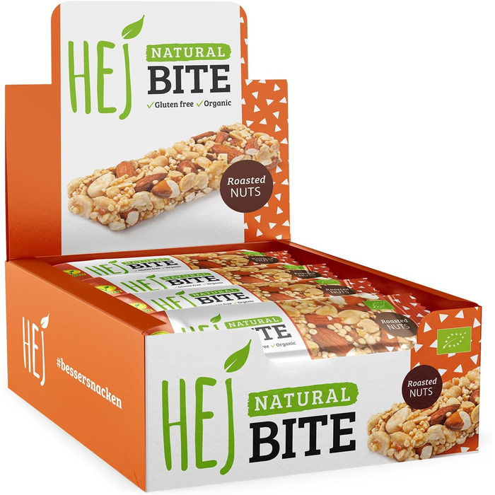 Органічні горіхові батончики HEJ Bite - Низьковуглеводна закуска з горіхами - Веганський енергетичний батончик з мигдалем, фундуком та арахісом - Без глютену - Мигдаль та морська сіль 12 x 40 г Мигдаль та морська сіль 12 шт. (1 упаковка) (Смажені горіхи,