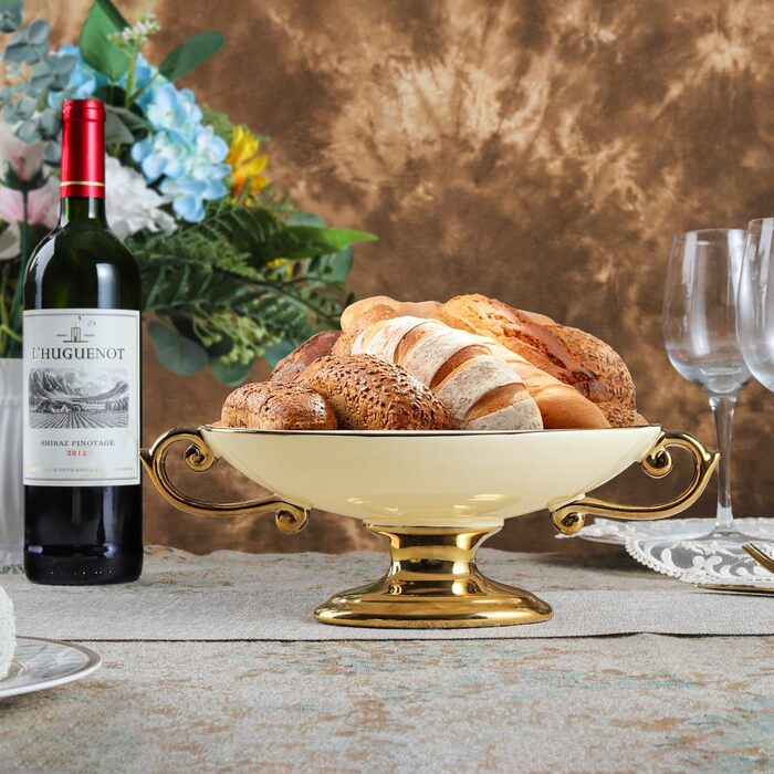 Порцелянова миска fanquare з хвилястими краями та квітковим принтом, вінтажна салатниця, керамічна фруктовниця на ніжці для вечірок (біла (миска))