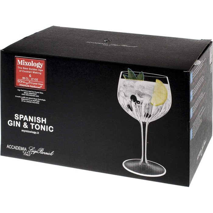 Іспанський джин-тонік, келих для коктейлів, 800 мл, кришталевий келих, прозорий, 6 шт., 12464 Mixology
