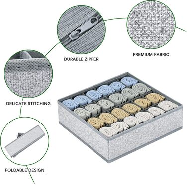 Органайзер для одягу на 24 відділення, набір 4 предмети, текстурований сірий Homsorout