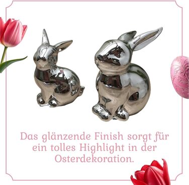 Набір декоративних елементів Heitmann керамічна пасхальна прикраса з порцеляновим ефектом, для встановлення, біла, приблизно 12,5 x 10,5 x 8 см (колір сріблястий кролик)