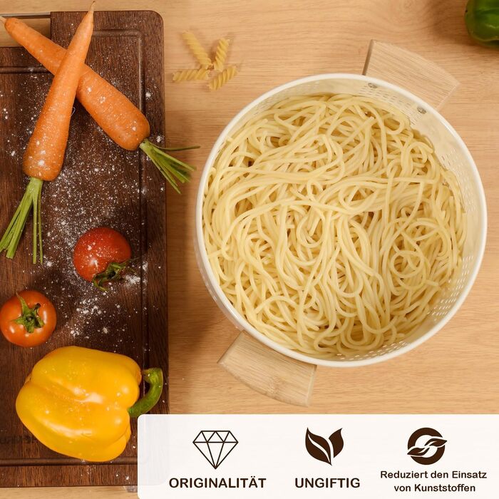 Металеве сито для пасти з дерев&39яною ручкою та стабільною основою, велике кухонне сито 22 см для пасти, овочів та фруктів, міцне кухонне сито (кремового кольору)