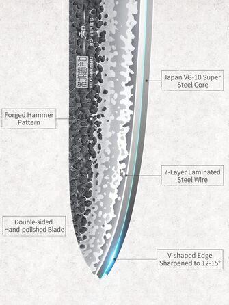 Ніж HOSHANHO Santoku Кухонний ніж ручного кування, ніж Сантоку Гостре лезо 18 см Кухонний ніж з японської серцевини VG10 Ніж для кухарів з ергономічною ручкою Подарункова коробка (20 см ніж для кухарів Gyuto)