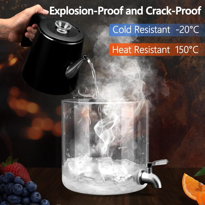 Стеклянный диспенсер для напитков 10 л с бамбуковой крышкой и подставкой Hisredsun