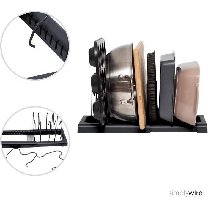 Тримач для посуду розсувний, чорний Simplywire