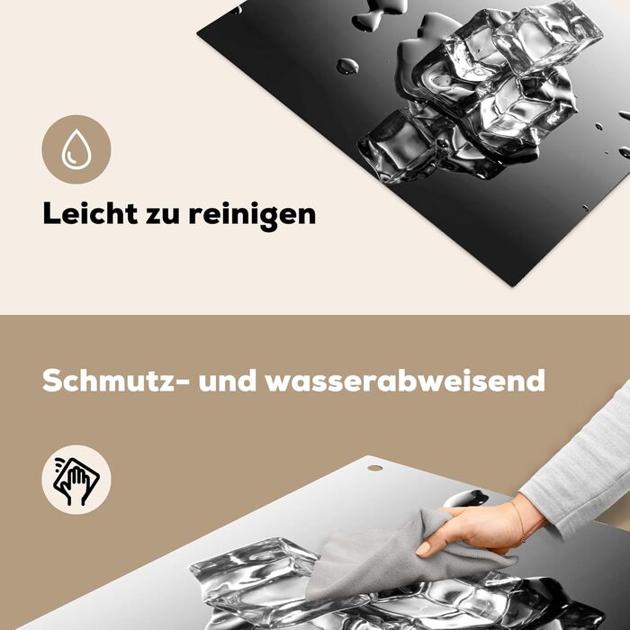 Фартух для плити, кухонний фартух, вініл, 78x52 см, декор для кухні, облицювання стіни, кришка для плити - сіро-чорна (Лід - Вода, 52Д x 80Ш см)