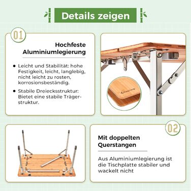 Складний бамбуковий стіл для кемпінгу 65 x 50 см KingCamp