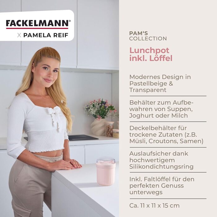 Стаканчик для хлопьев 500 мл со складной ложкой, пастельно-бежевый Pamela Reif Fackelmann