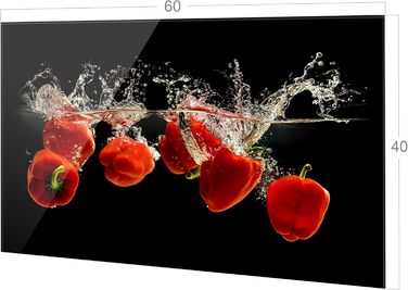 Скляний кухонний фартух GRAZDesign 4 мм Декоративний скляний фартух з квітковим мотивом Кухонний фартух сірого кольору - (паприка, 60x40 см)