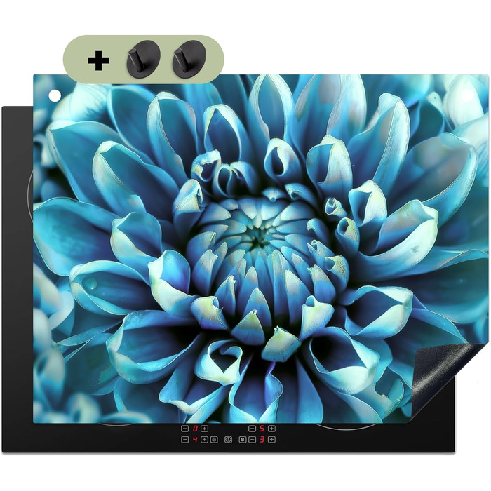 Фартух для плити, кухонний фартух, вініл, 78x52 см, декор для кухні, облицювання стіни, кришка для плити - сіро-чорний (синій - жоржина, 59Д x 77Ш см)