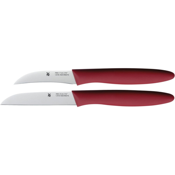 Набір ножів для сніданку WMF Classic Line 6 предметів, 23 см, зубчастий ніж для булочок, ніж для хліба, спеціальний сталевий лезо, пластикова ручка, (червона, пучок з ножем для хліба)