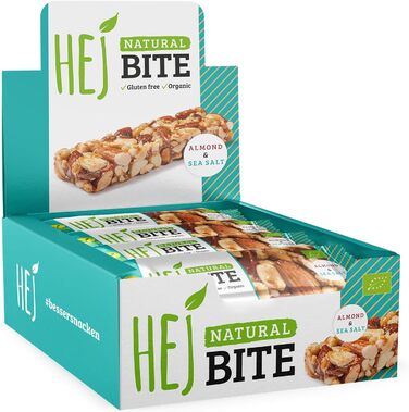 Органічні горіхові батончики HEJ Bite - Низьковуглеводна закуска з горіхами - Веганський енергетичний батончик з мигдалем, фундуком та арахісом - Без глютену - Мигдаль та морська сіль 12 x 40 г Мигдаль та морська сіль 12 шт. (упаковка з 1)