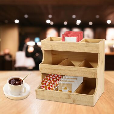 Тримач для чайних пакетиків з бамбука Qussse, 9 відділень, 3 рівні, органайзер для зберігання чайних пакетиків для дому, офісу, кафе, чайних будиночків