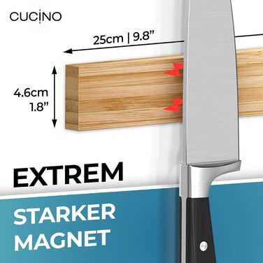 Магнітний тримач для ножів настінний 25 см, бамбук CUCINO