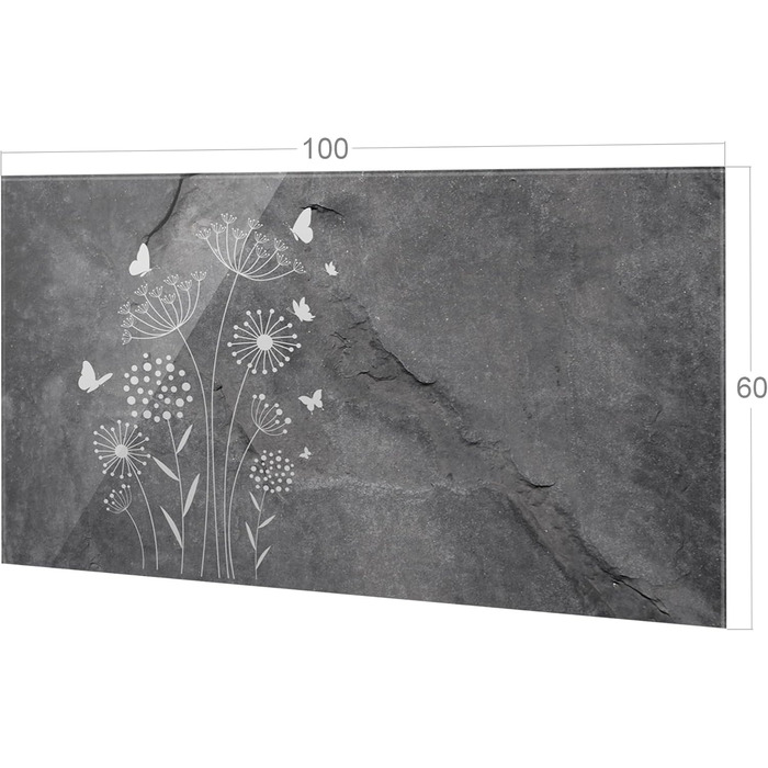 Скляний кухонний фартух GRAZDesign 4 мм Декоративний скляний фартух з квітковим мотивом Кухонний фартух сірого кольору - (Кольору Сірі кульбаби, 100x60 см)