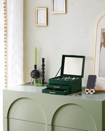 Скринька органайзер для ювелірних виробів 3-рівнева темно-зелений SONGMICS