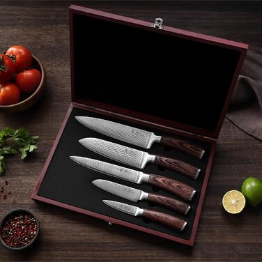 Набір кухонних ножів 5 предметів з дамаської сталі  Wakoli