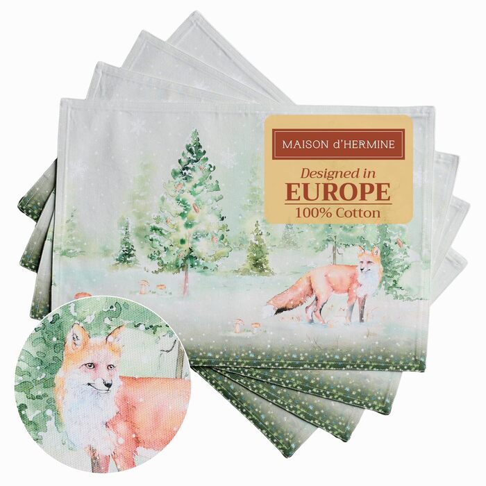 Бавовняні килимки, набір з 4 шт. , декоративні килимки, пасхальні килимки, що миються, для свят, вечерь, весни, літа (33 см x 48 см) (22 - Зимові ранки), 39Hermine, 100