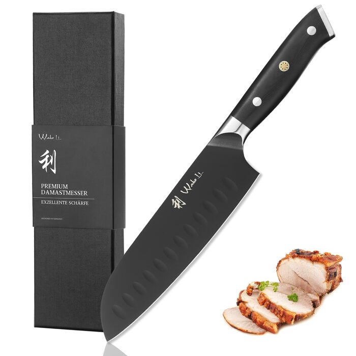 Набор ножей Wakoli Titanium Noir (5 предметов) с магнитным блоком профессиональные кухонные ножи из нержавеющей стали с черным титановым покрытием (12,521 см), включая нож Сантоку