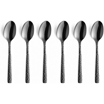 Набор ложек для мокко/эспрессо 6 предметов Кофейная ложка с PVD на 6 персон Черный Кусочек чайной ложки Кованая ручка, 3319ZTTR06AK6